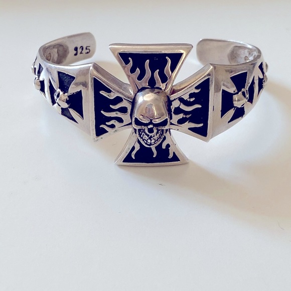 925 Silver bangle skull bracelet skulls 925 sterling - Picture 2 of 8